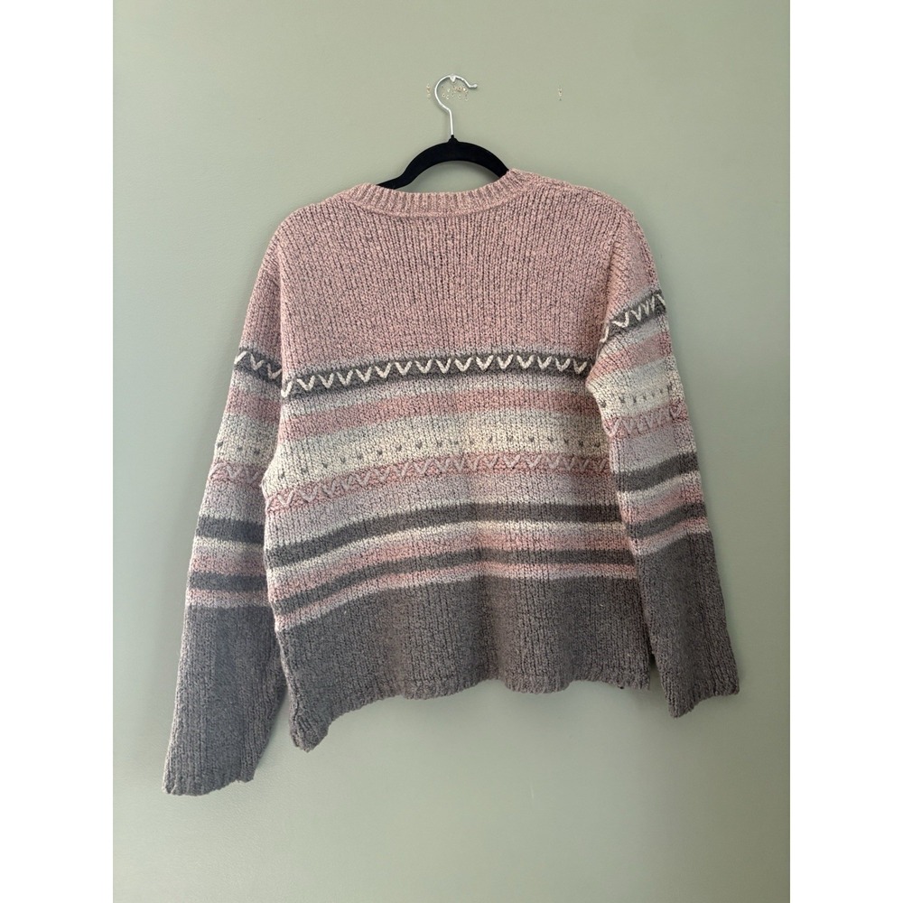 Van Heusen VTG Women's Pink Gray White Striped Knit V-Neck Pullover Sweater M - Picture 4 of 4